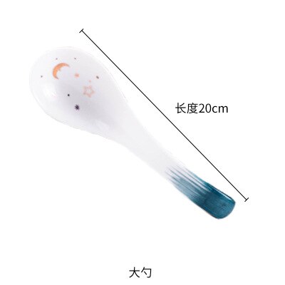 1 Pcs Sterrenhemel Gouden Keramische Plaat Huishouden Schotel Saus Rijst Kommen Soep Noedels Diner Plaat Steak Westerse Voedsel servies: 20cm Big Spoon