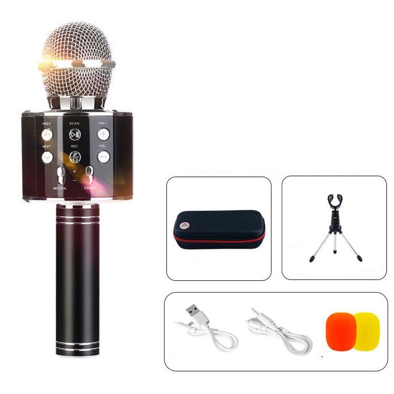 Draagbare Handheld Mic Karaoke Draadloze Bluetooth Microfoon Speaker Voor Home Party Kinderen Speech Meeting Mic Microphoes: Black