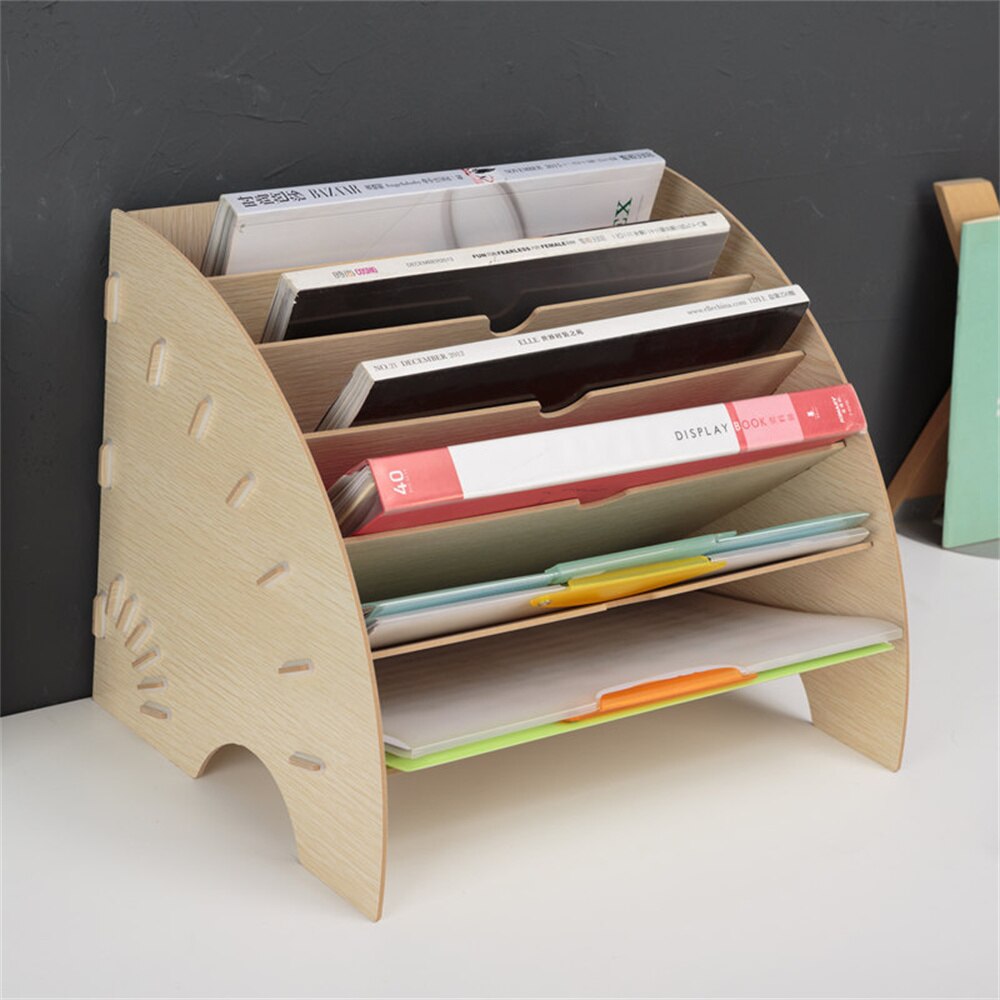 Multi-layer Standing Test Paper Tray Vertical Organizer File Rack A4 Data Storage Rack Student Office Stationery Binder Folder: Oak