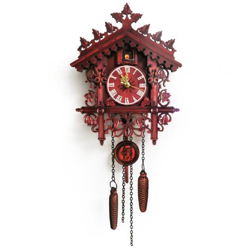 Vintage Wall Clock Wooden Cuckoo Tree House Antique Clocks Wall Hanging Clocks Decorative Wall Clocks Home Decoration: Red