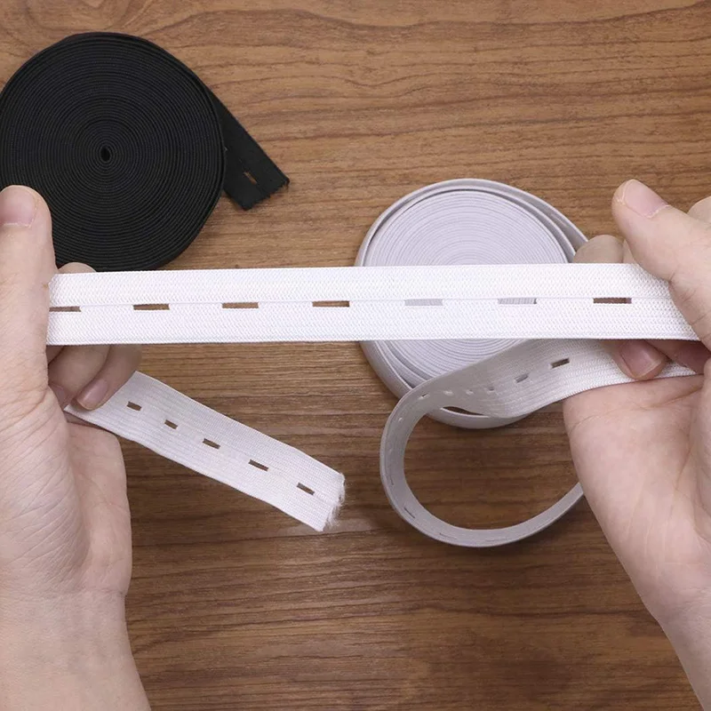 Bandas elásticas con ojales de 2/5M, banda de costura elástica con parte posterior plana de 15/20/25mm, carrete de punto, cinturón de cordón elástico para pantalones DIY, pretina