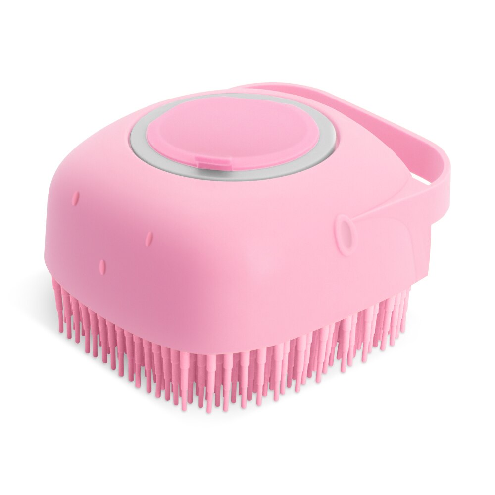 Cepillo de silicona para masaje corporal de baño, cepillo para ducha de baño con dispensador de jabón, champú suave para perros, cepillos de acicalamiento para mascotas: Pink