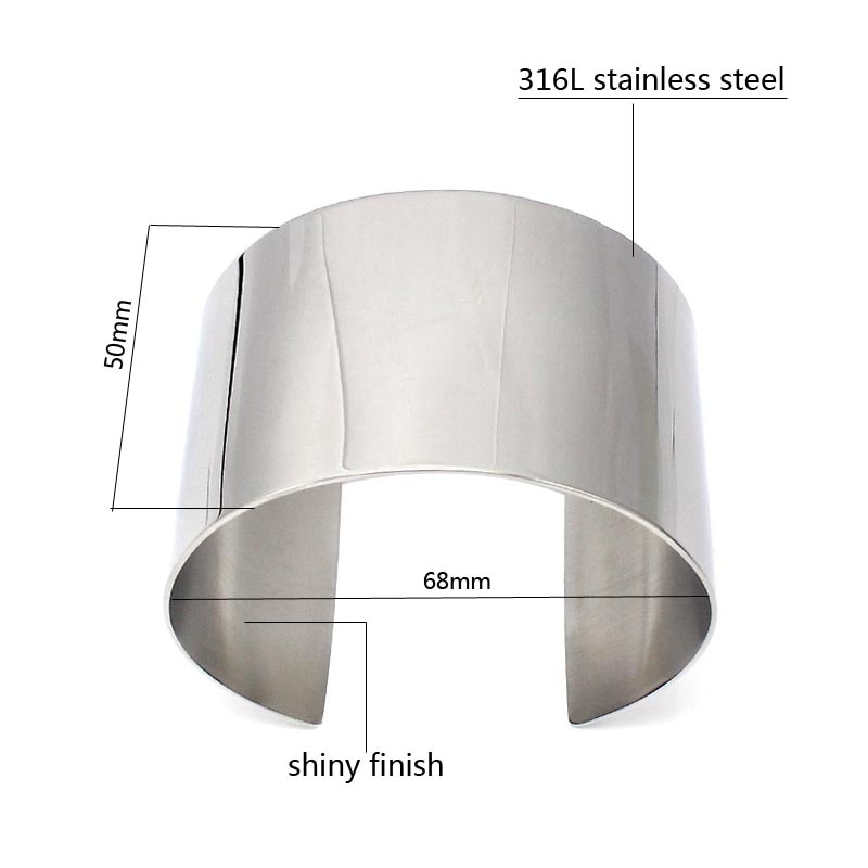 COUYA Stainless Steel Wide Blank Plain Shiny Arm Cuff Bangle Bracelet Hiphop Punky Jewelry Ladies Jewelry