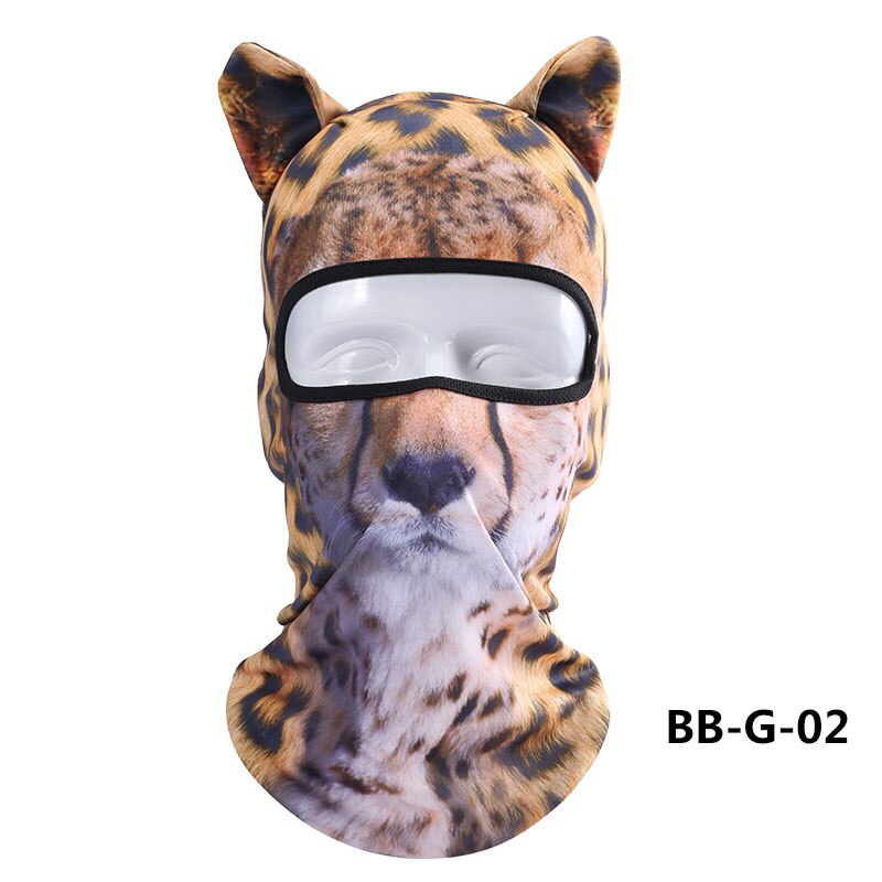 Dammsäker djurmönster huvudbonader med öra katt hund lejon män kvinnor hel ansiktsmask balaclava huva täcka hals halsduk hattar: Bb-g -02