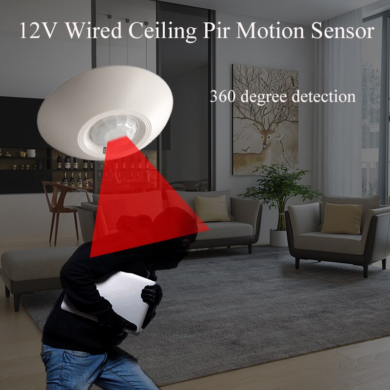 12V con cable del Sensor de movimiento PIR Detector para techo de 360 grados infrarrojo de detección de movimiento N.O N.C salida de señal de alambre de sistema de alarma