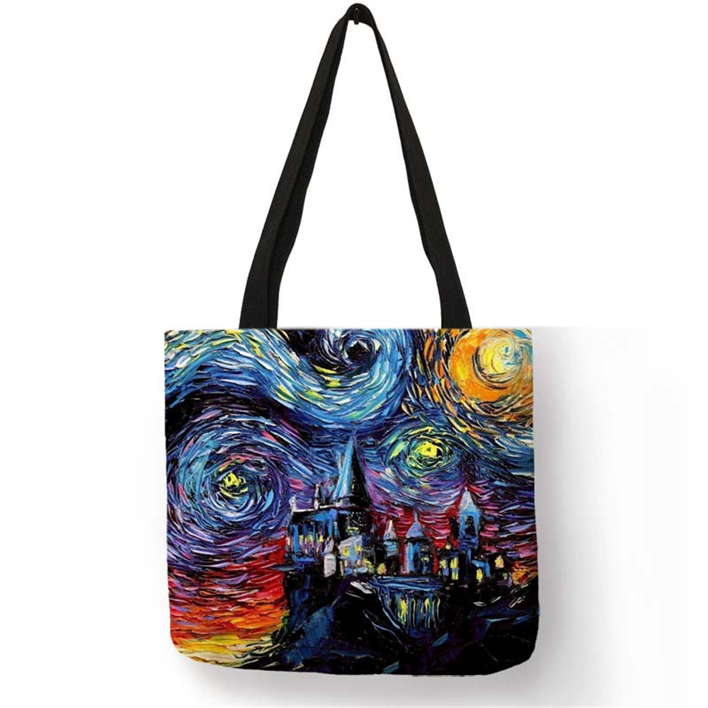 Borsa moda notte stellata pittura Van Gogh Tote borse donna riutilizzabile Shopping convenienza borse da viaggio pieghevoli da spiaggia: 005