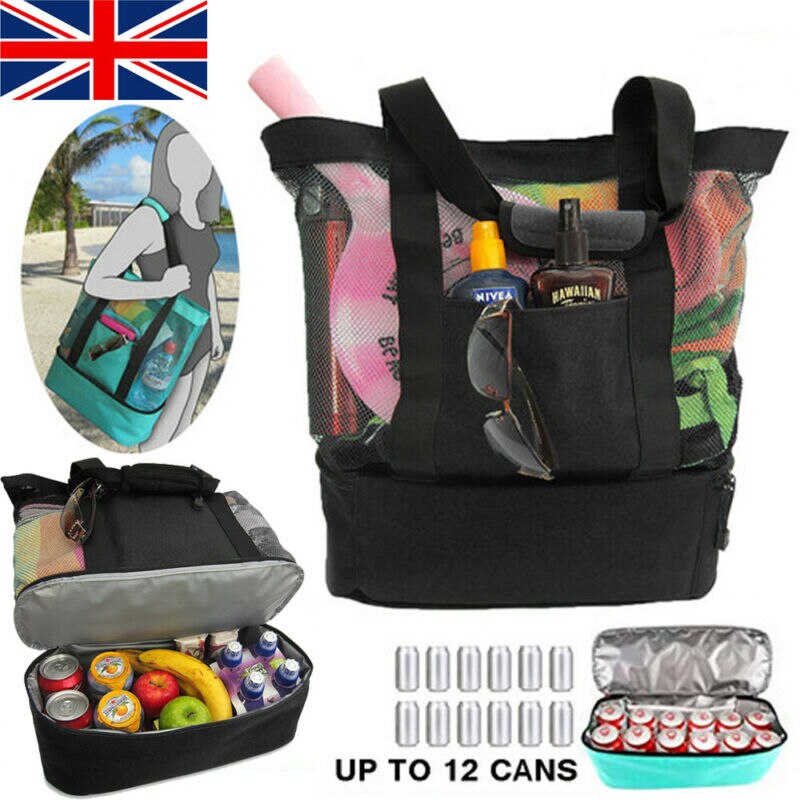 Draagbare koeltas picknicktas mesh strandtas eten drinken opslag canvas lunchtassen zomer strandtas