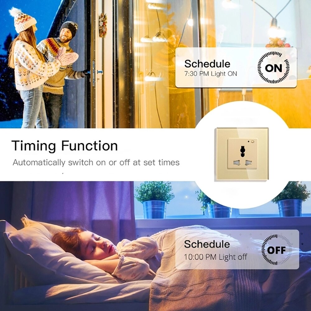 Wifi Smart Wall Socket Universal Outlet Glass Panel Wireless Electric Plug Remote Control by Tuya Smartlife Alexa Google Home