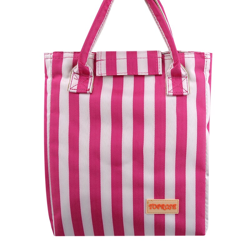 Waterdichte Canvas Lunch Tassen Voor Vrouwen Kids Mannen Cooler Lunchbox Tas Tote Draagbare Isolatie Pakket Voedsel: Rose Red Striped