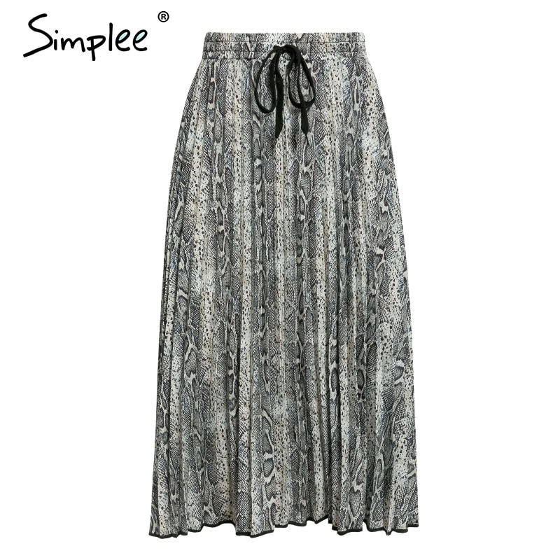 Simplee Vintage Luipaard Print Geplooide Rokken Vrouwen Punk Rock Koreaanse Rok Streetwear Trekkoord Elastische Taille Dames Midi Rokken