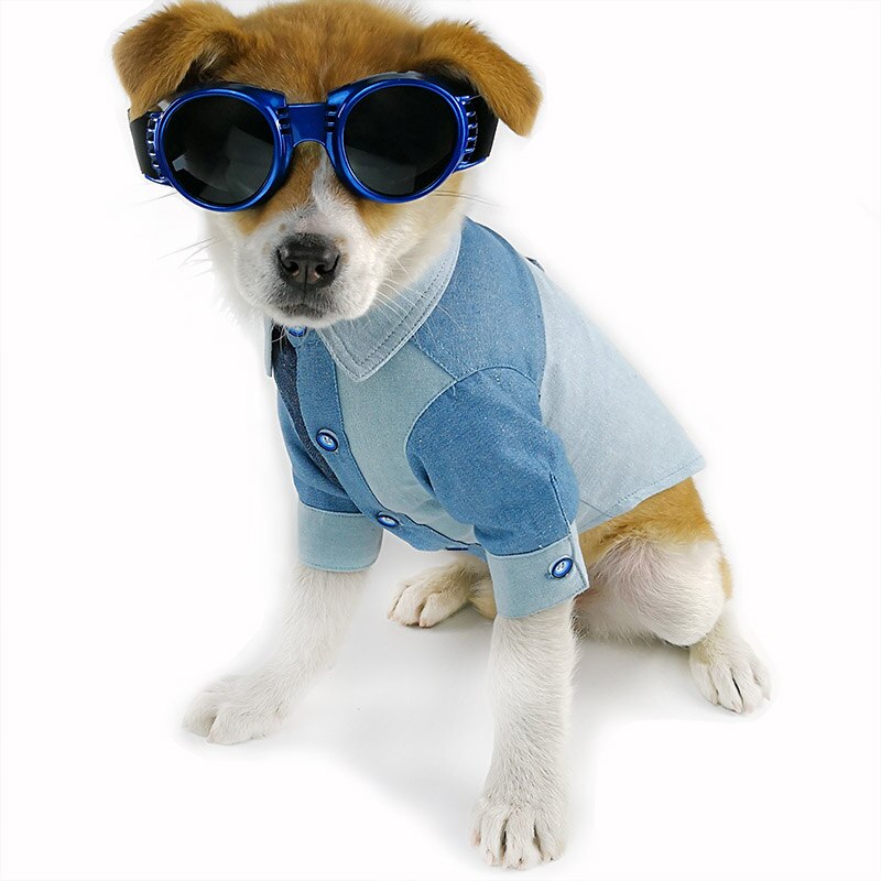 Stil denim colorblock kæledyr hundetøj langærmet forår og sommer hundeskjorte 7 størrelse hvalp eller stor hund kan bære