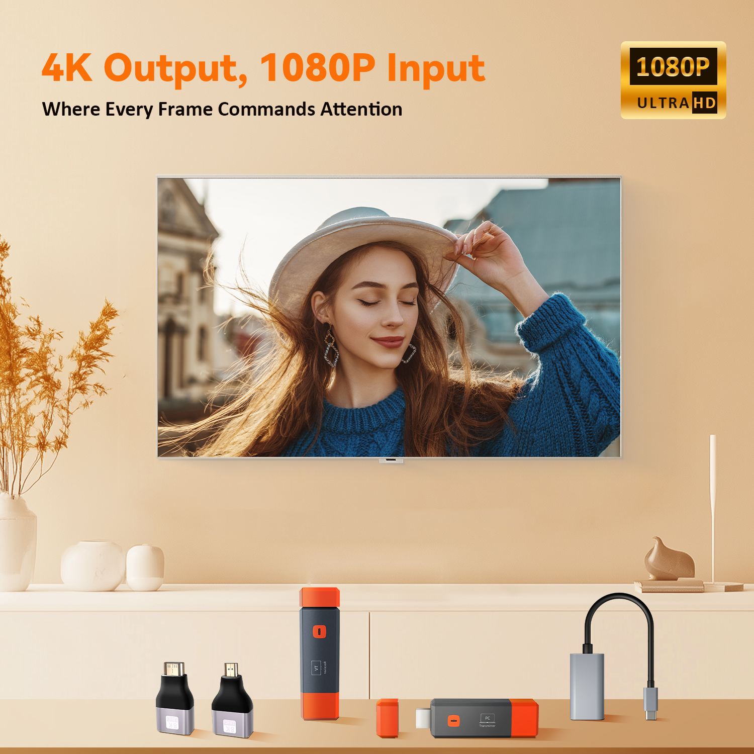 Trådlös hdmi-sändare och -mottagare, , 4k avkodningsingångar, 1080p @ 60hz utgångar, plug & play med ultralåg latens för spel, hemmabio