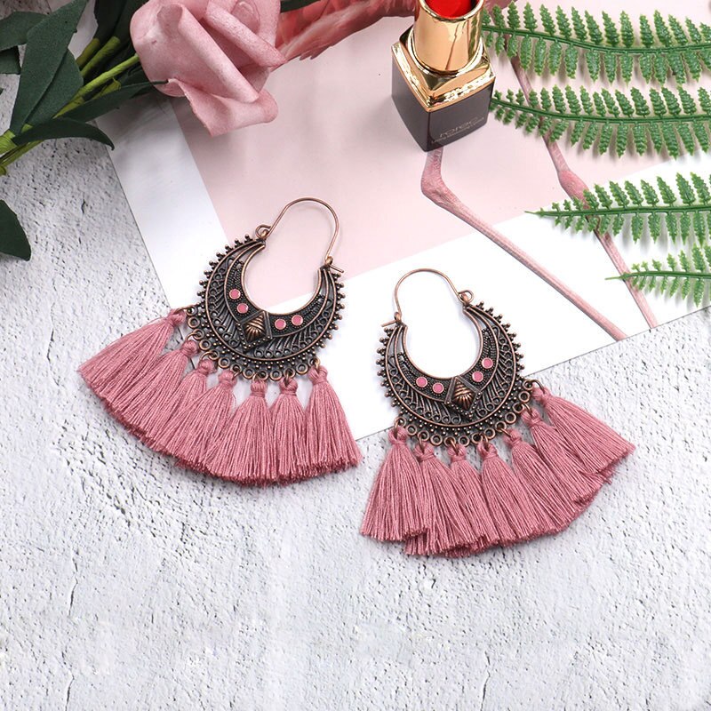 Exknl Fringed Korean Tassel Earrings for Women Geometric Statement Earring Jewelry Pendientes Weekend Party