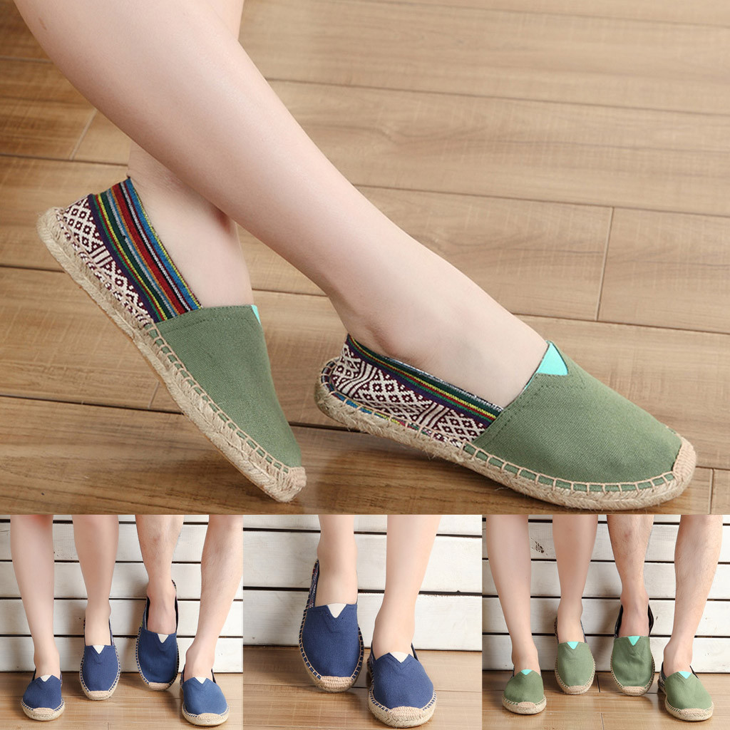 casual shoes Sole Women Handmade Lightweight Espadrilles Slip on Casual Canvas Loafers Ladies Flat Shoes Size