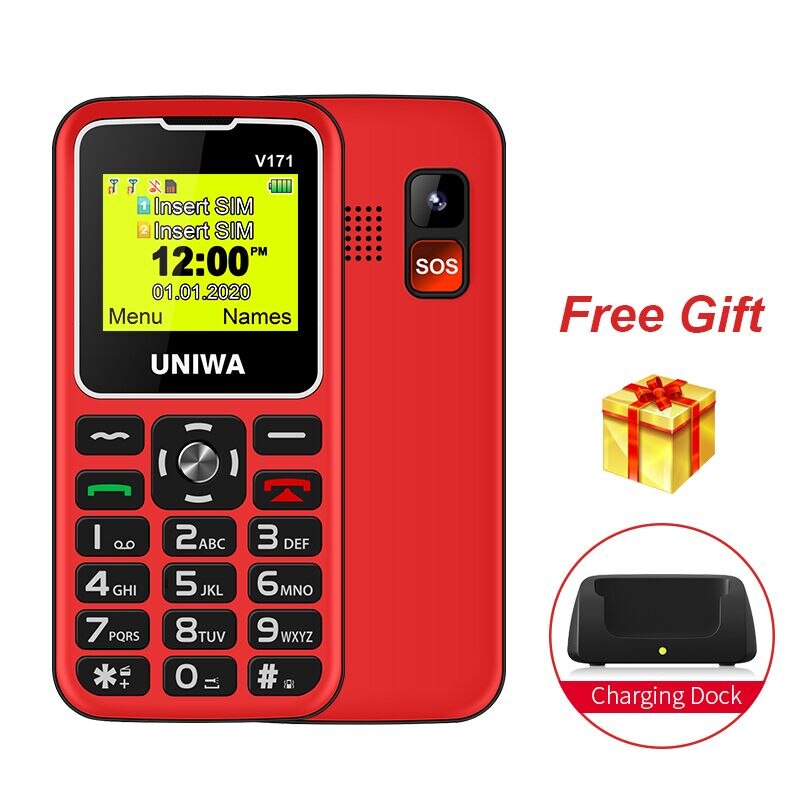 Uniwa V171 1.77 "Display Sos 2G Mobiele Functie Telefoon Grote Knop Draadloze Telefoon Fm Luidspreker 10 Dagen standby Opladen Dock: Arabic Keyboard / Rood