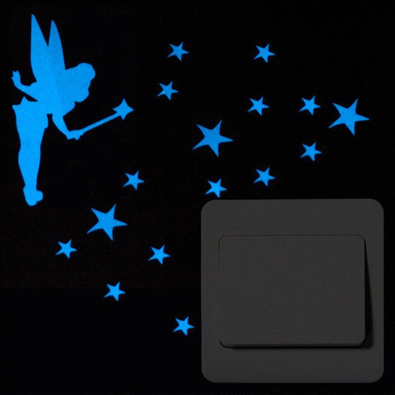 Luminous Cartoon Switch Sticker Glow in the Dark Cat Sticker Fluorescent Moon Stars Sticker Kid Room Decoration Home Decor