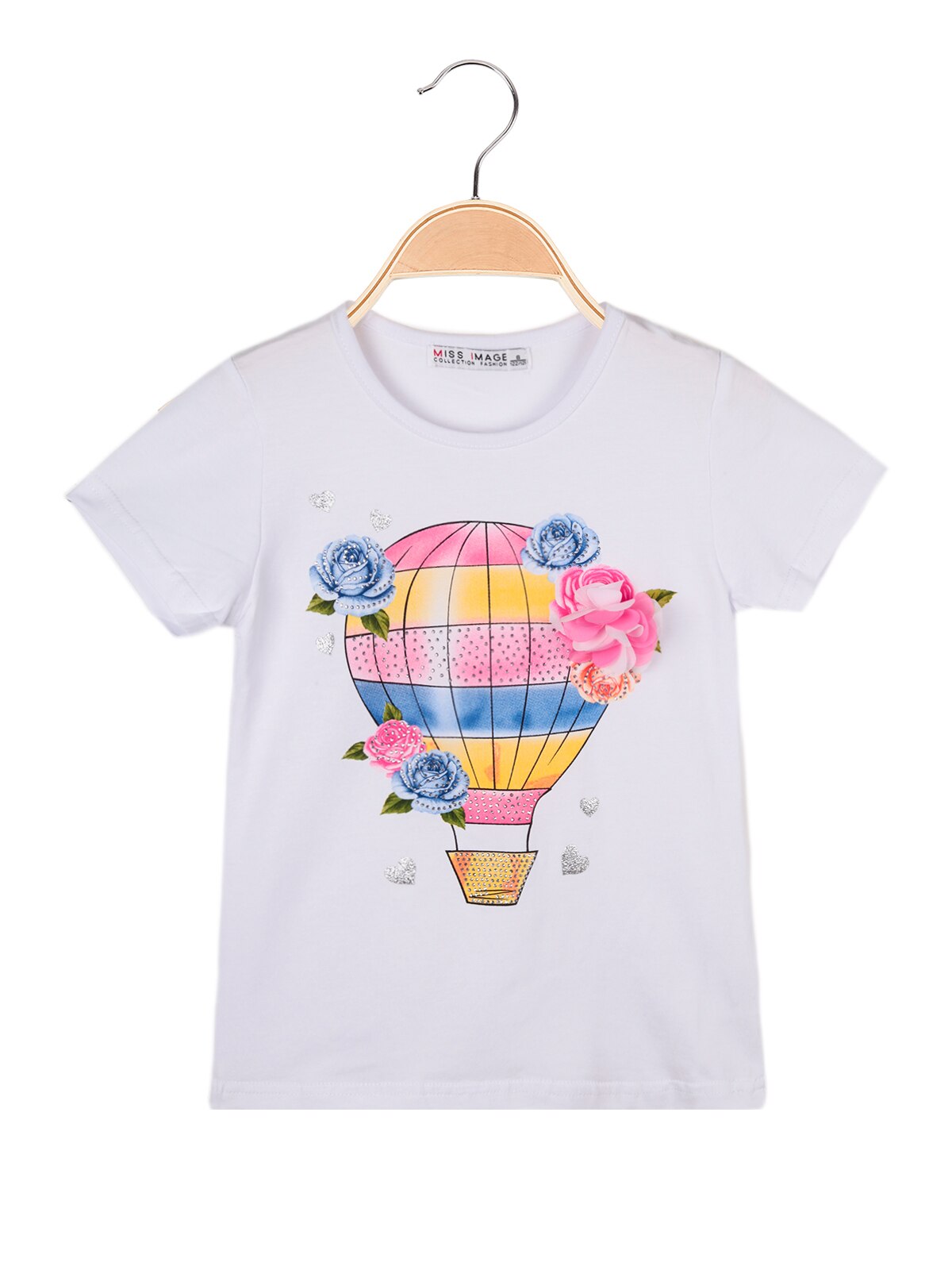 MINI ENGEL met hart print T-shirt en belettering: BIANC / 4T