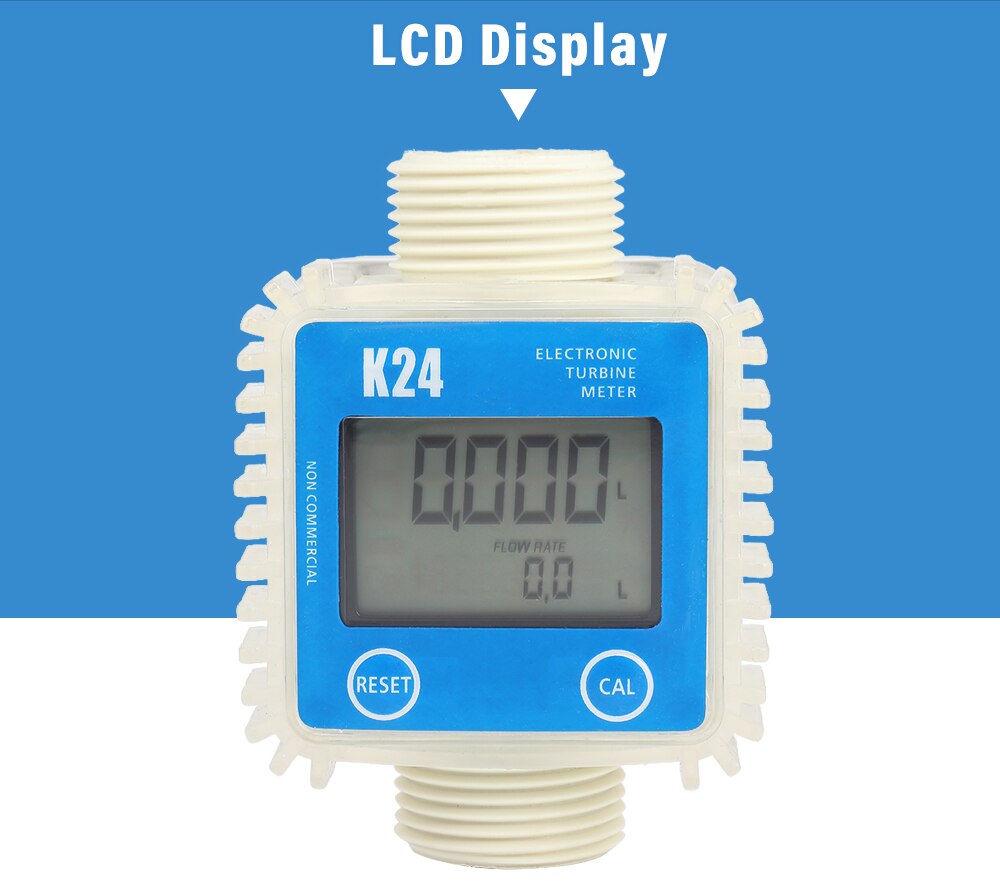 K24 Digital LCD Turbine Flow Meter Water Sea Diesel Fuel Tester Tool for Measuring Gasoline Diesel Kerosene Chemical Liquid