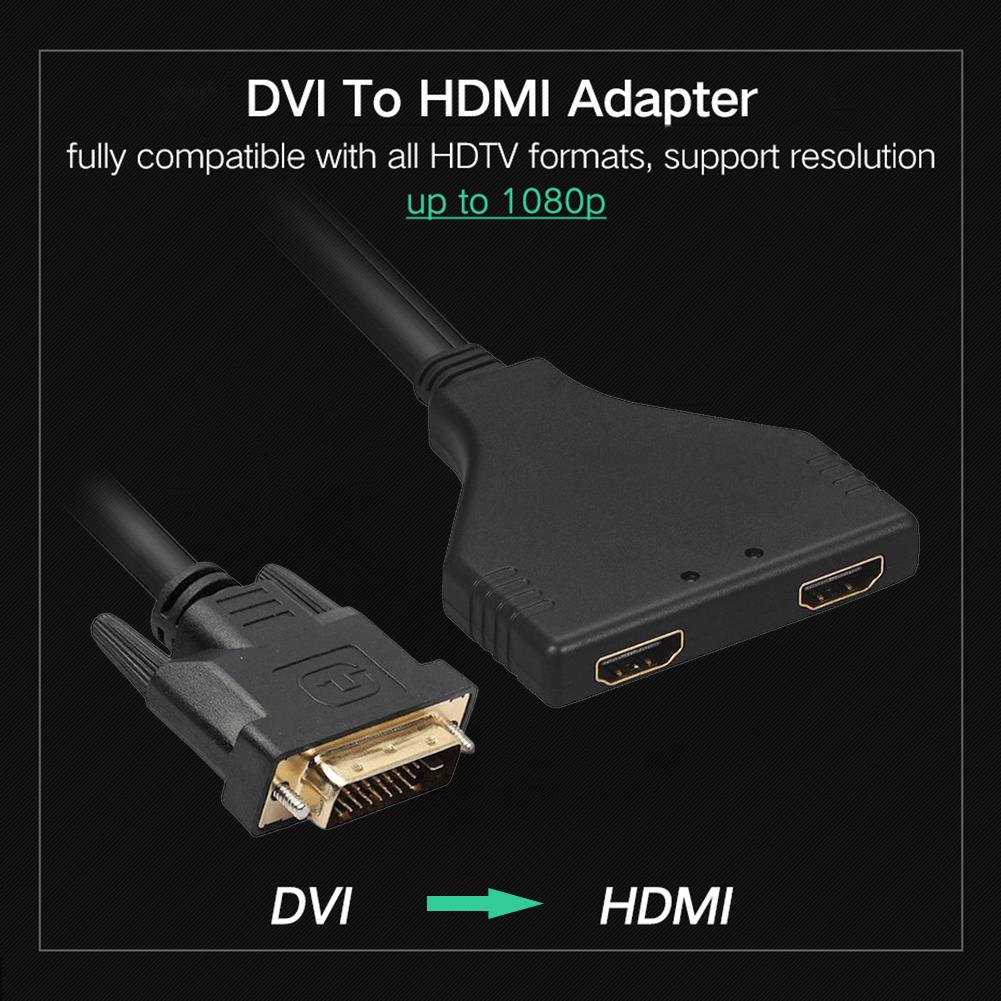 DVI To 2 HDMI Splitter Cable Male To Female Adapter Support 1080P HD 3D Video Splitter Splitter Line