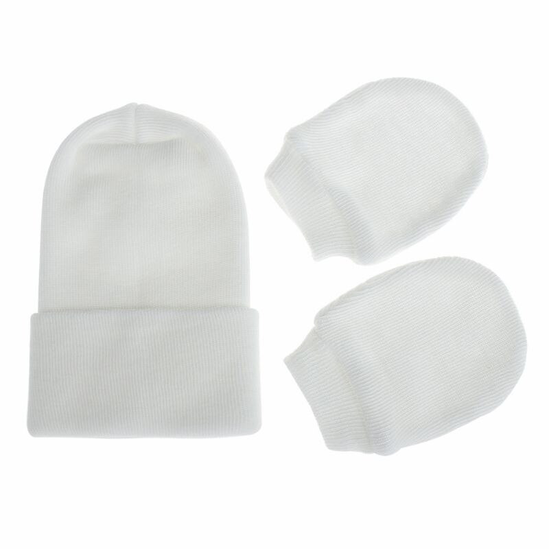 2Pcs Baby Anti Scratching Soft Cotton Gloves Double Layers Hat Set Protection Scratch Mittens Warmer Cap Kits: White