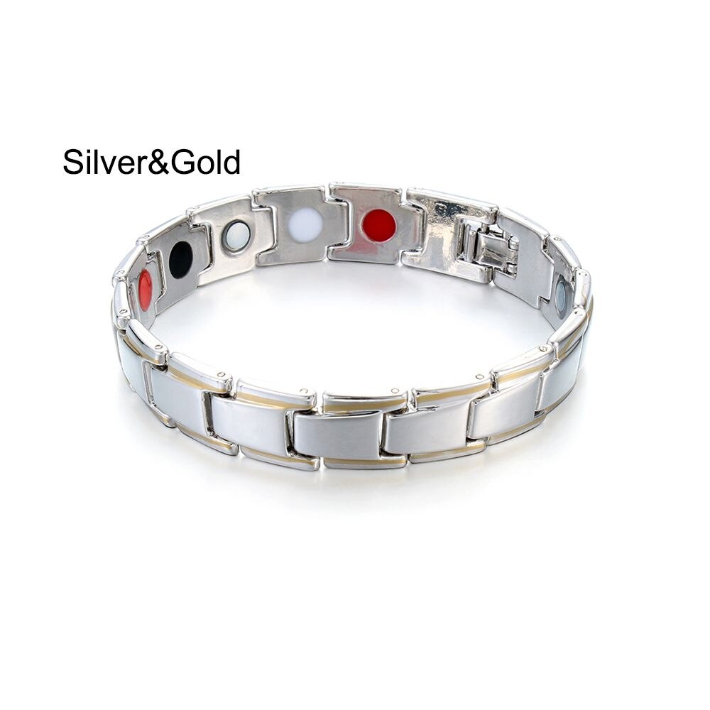 5 Colors Men's Jewelry Stainless Steel Therapeutic Energy Healing Bracelet Therapy Magnetic Bracelet Jewelry: Silver-Gold