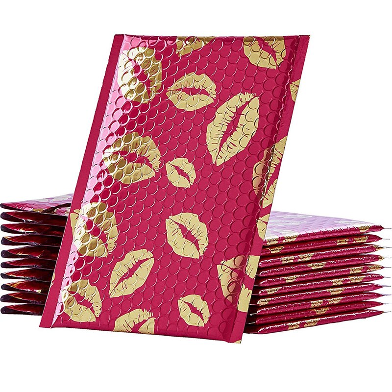 Bolsa de burbujas de papel de aluminio, sobres de burbujas de agradecimiento de 17x23cm, bolsas de impermeables con bolsa de burbujas, suministros de negocios, 50 piezas: Golden lips