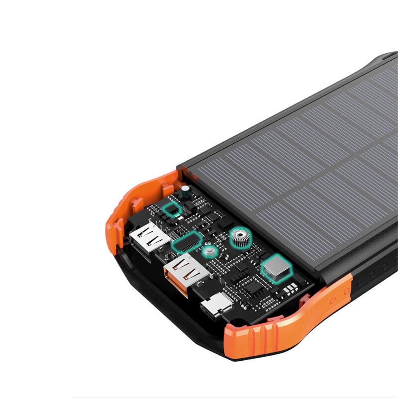 16000 mah zonne-energie powerbank voor iphone 11 pro samsung  s8 draagbare powerbank usb type c externe batterij powerbank met zaklamp