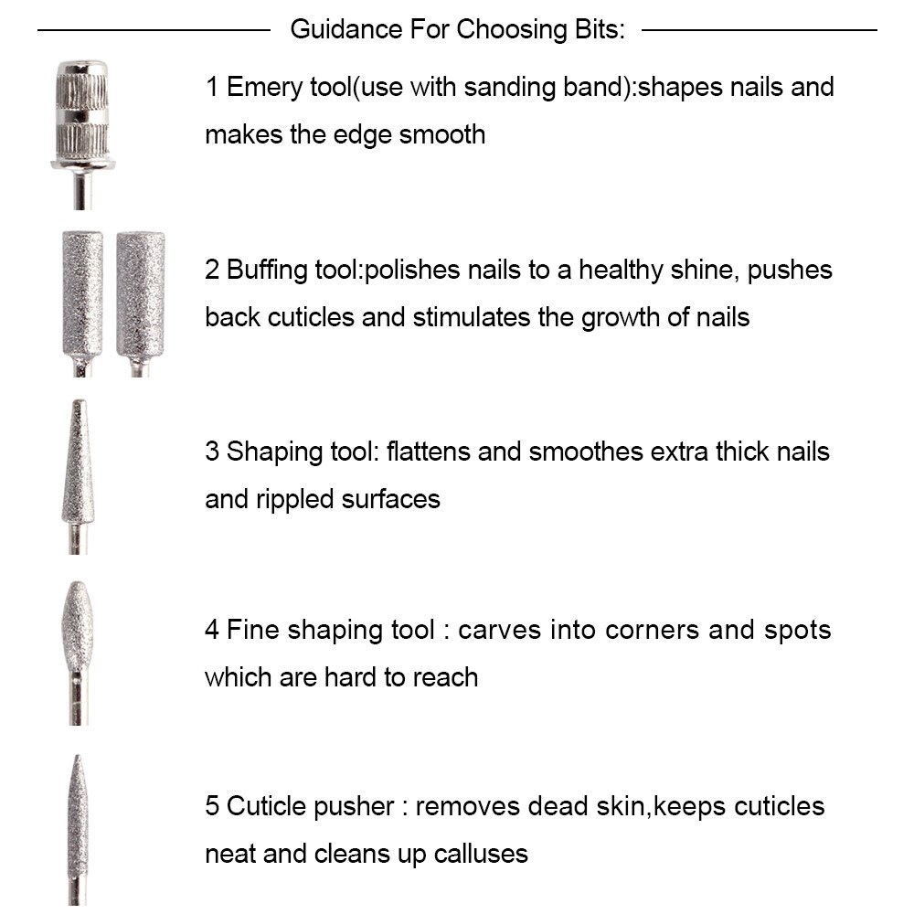 Electric Nail Drill Set Manicure Machine Pedicure Tool 6 Bits Sanding Buffer Apparatus Strong File Pen USB Charging