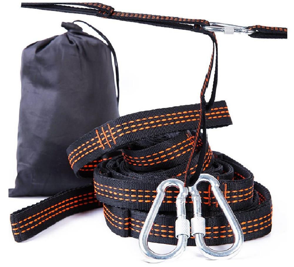 2PCS 3M Daisy Chain Extension Strap Adjustable Loops Straps Rope Carabiner Storage Bag Yoga Hammock Hanging Climbing Accessory: Orange