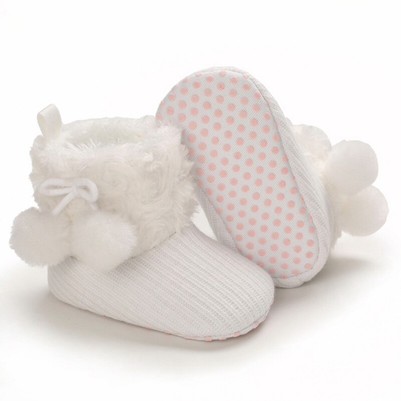 Baby herfst winter laarzen babymeisje jongens winter warme schoenen effen peuter harige ballen eerste stappers kinderschoenen: W / 12-18