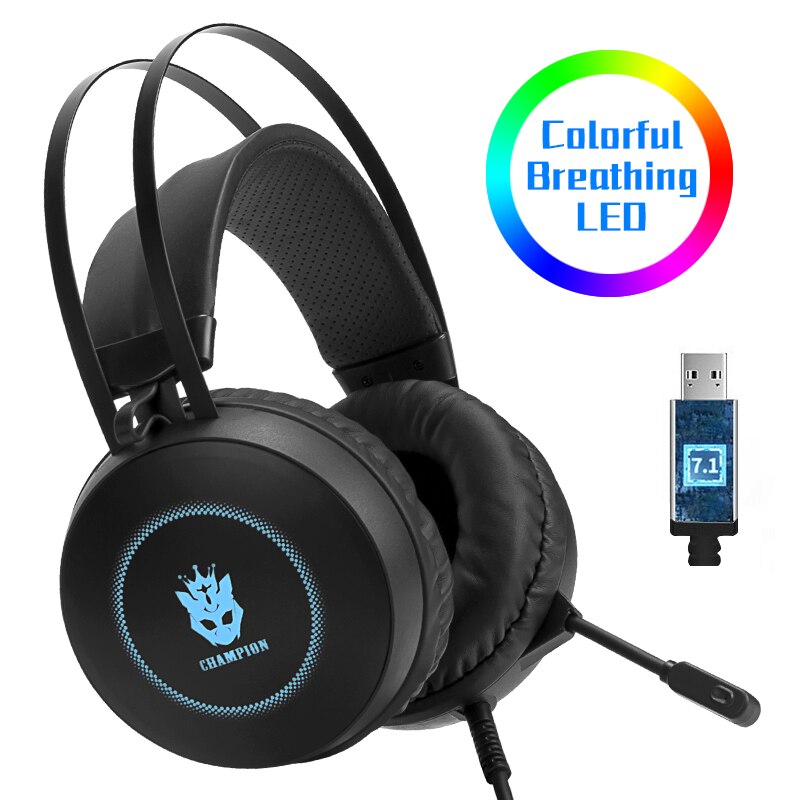 7.1 Stereo LED Gaming Headset For Laptop, Over Ear Wired Gamer Headphone with Microphone PC Computer Phone Tablet Helmet