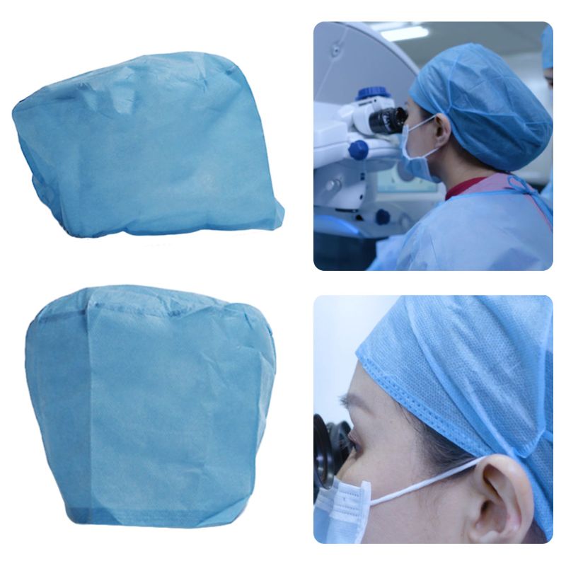 10Pcs Non-Woven Disposable Bouffant Cap Waterproof Dust Proof Elastic Workspace Hair Net Hat for Doctor Nurse Food Service Salon