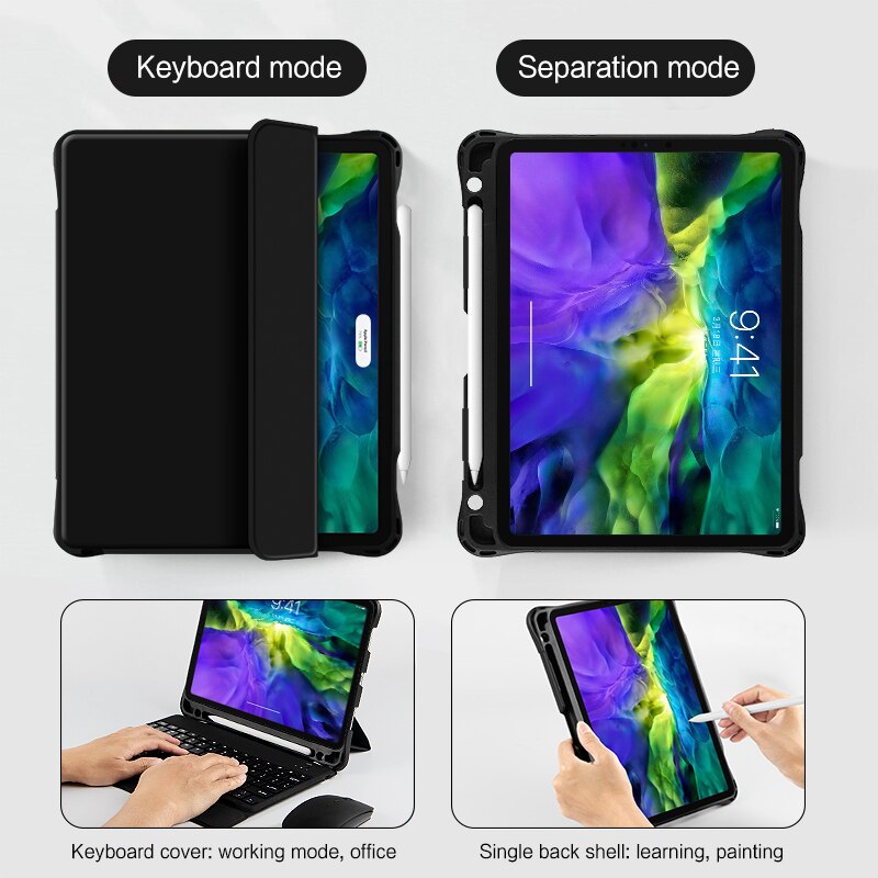 AJIUYU etui na klawiaturę do ipada Pro 11 cali 2018 Tablet bezprzewodowa oddzielna klawiatura Bluetooth air4 10.9 cala ochronna inteligentna okładka