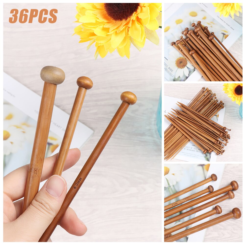 18 sets bamboe dubbelpuntige breinaalden sokkenhaaknaalden 25cm/9.8 " 35cm/13.78 " lang voor sjaal-trui breinaald