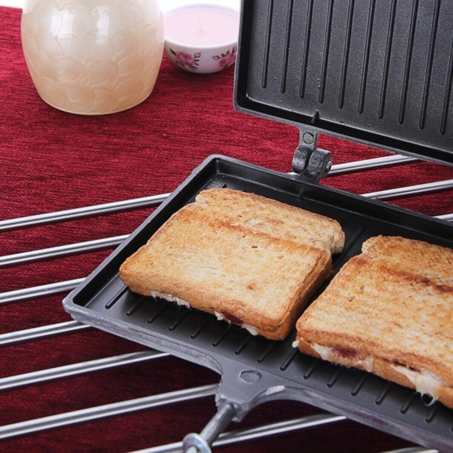 Husholdning toast bage maker køkken non-stick aluminiumslegering toast maker pan mold form presse plade toast jern bageværktøj: Default Title