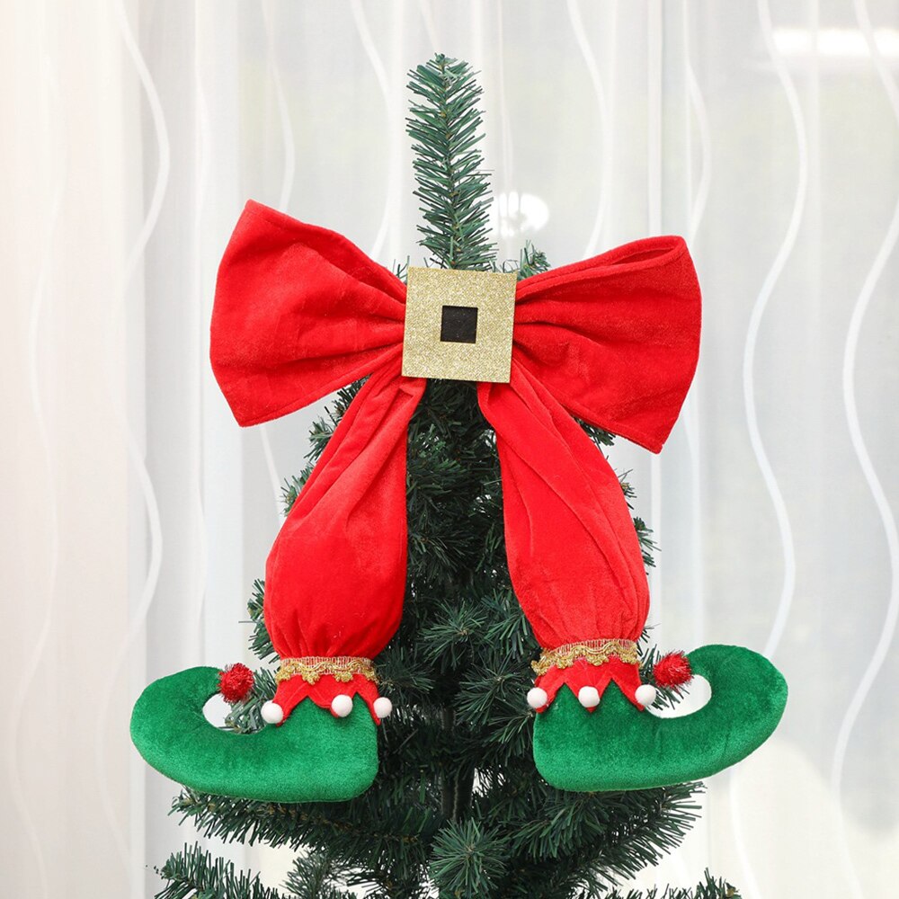 2PCS Elf Foot Christmas Tree Hanging Decor Bow Elf Boots Pendant Toy Atmosphere Layout For Year Party Xmas Ornament