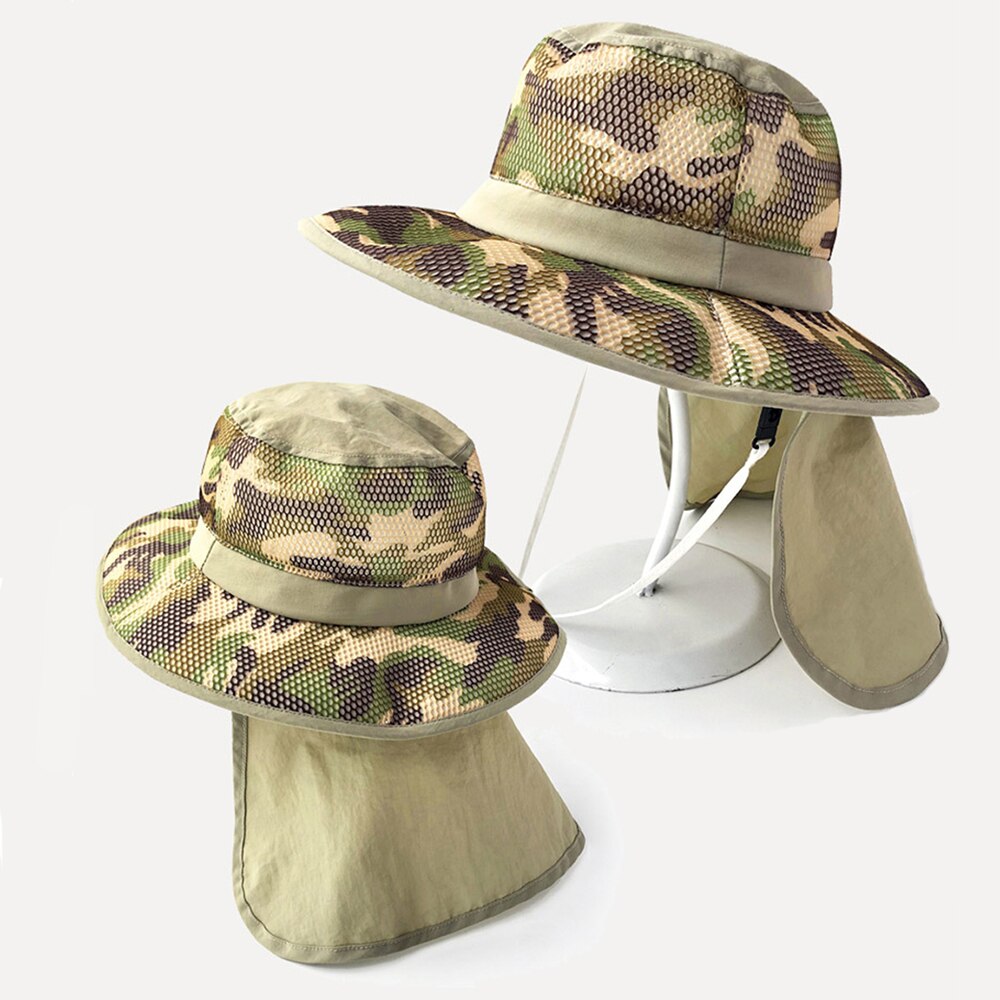 Uv-skydd bebis sommar safari solhatt pojkar keps barn panama unisex strand bebis flicka hink hatt tecknad halsklaff keps för barn: Kamouflage b / L 5-10 år