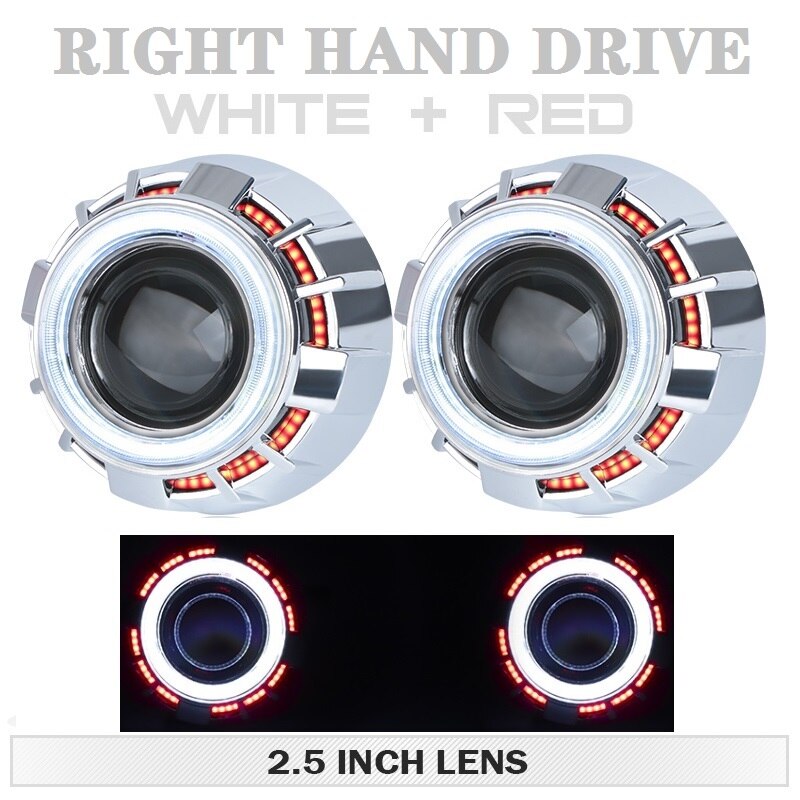 Lente de proyector Bi Led de doble Ojo de Ángel, 3,0 y 4,0 pulgadas, blanco, rojo, azul, Ojo de Ángel, readaptación H7, conjunto de Faros para automóvil, H4, 2,5: 2x RHD White RED
