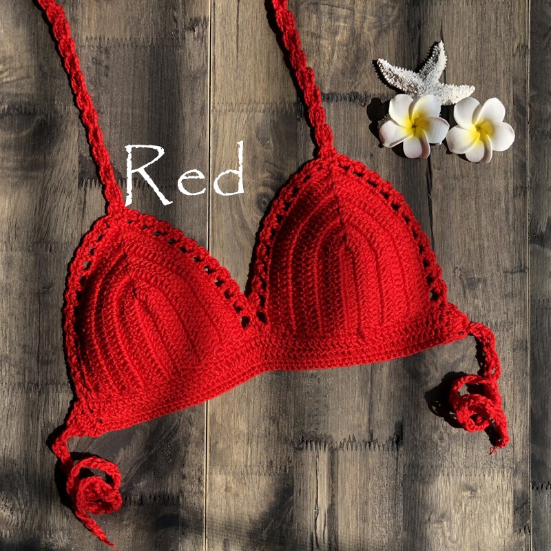 Bikini solidi Mujer costume da bagno all'uncinetto Bikini rosso Top in maglia Bikini Sexy reggiseno da nuoto da donna costumi da bagno femminili di grandi dimensioni s-xl 2019 nuovo