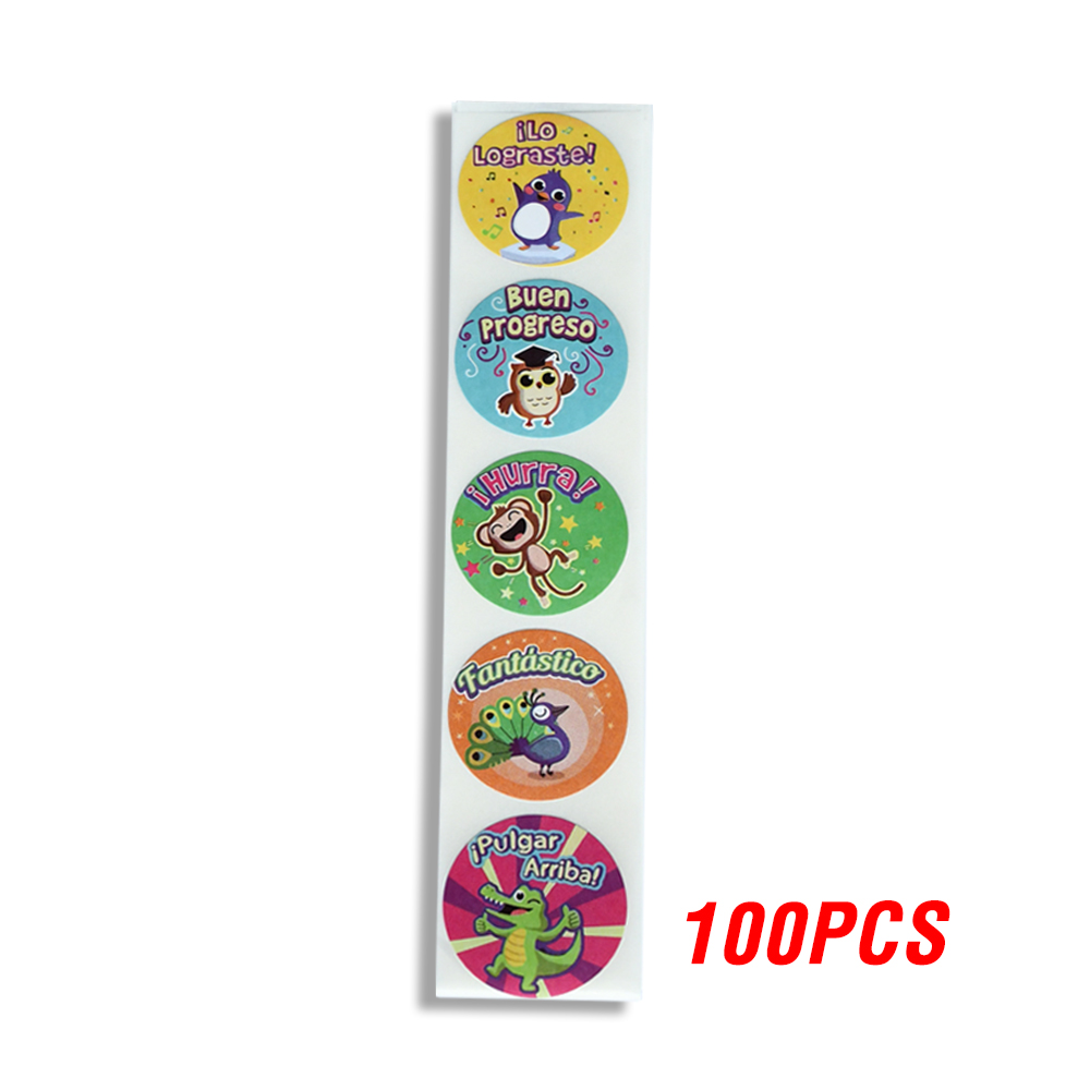100-500pcs Spanish Reward Stickers Encouragement Sticker Roll For Kids Motivational Stickers With Cute Animals For Students: WHITE