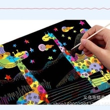 10 Sheets Tekening papier creatieve Kleurrijke Graveren Papier Met Pen Stencil Rainbow Scratch Art Ambachtelijke kerstcadeau