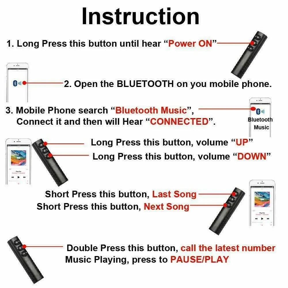 Wireless Bluetooth 5.0 Receiver Adapter 3.5mm Jack For Car Music Audio Aux A2dp Headphone Reciever Handsfree