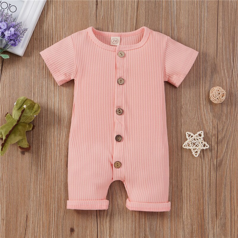 Bbay Boys Girls Casual Romper Solid Color Round Collar Short Sleeve Jumpsuits One-pieces for Boys and Girls Infant Clothing