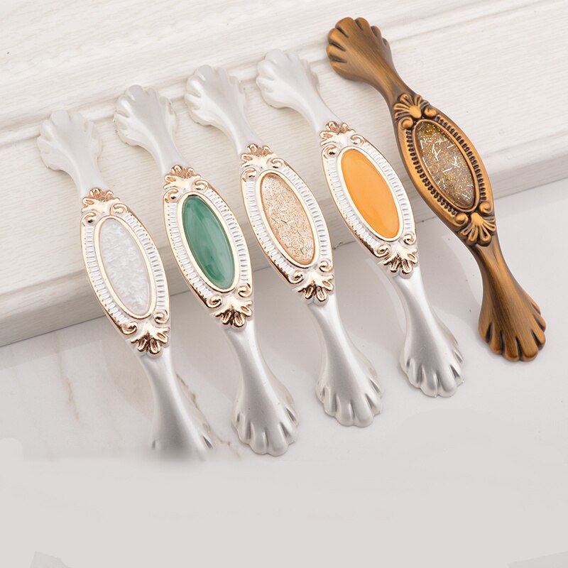 European Gold Ceramic Single Hole / Double Hole Furniture Drawer Handle Kitchen Wardrobe Cabinet Door Handle Furniture