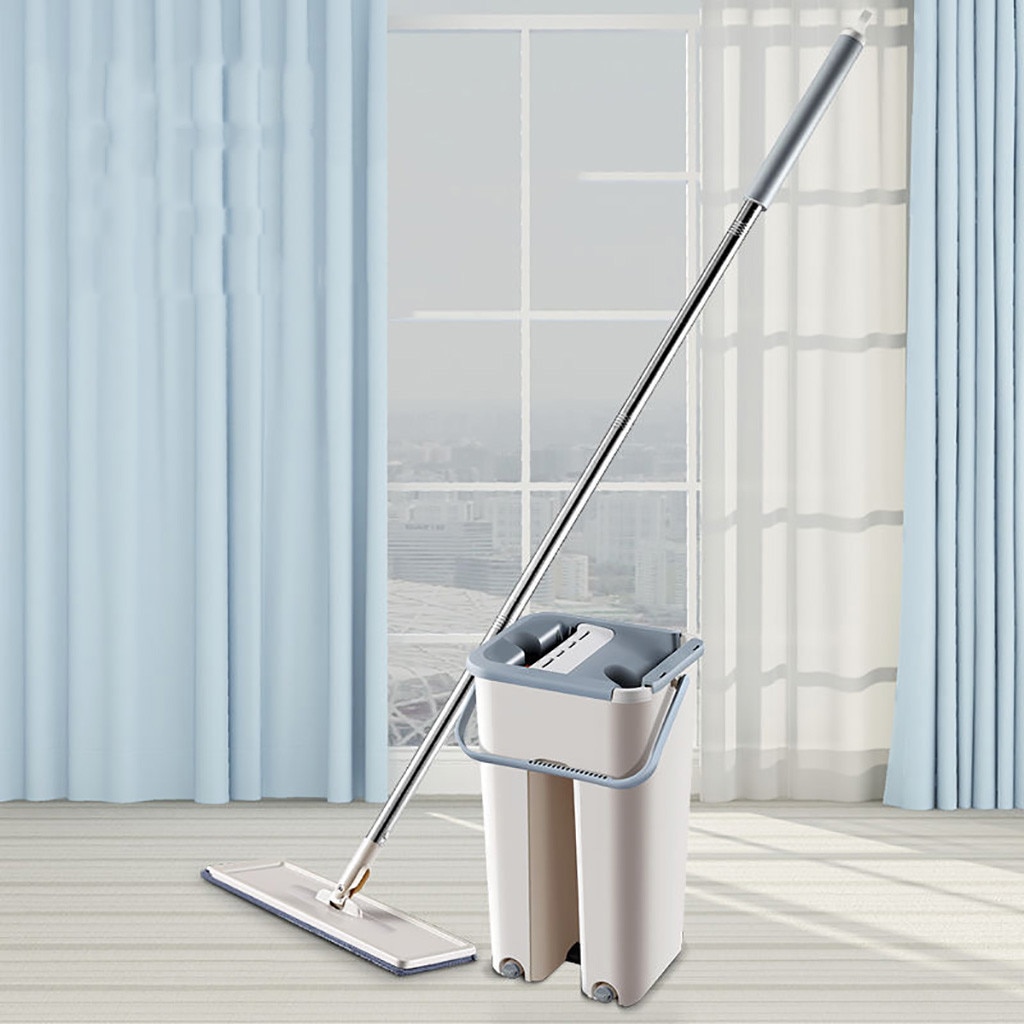 Exprimidor plano, trapeador automático mágico y cubo, para evitar lavarse las manos, paño de limpieza de microfibra, para cocina, piso de madera, mopa