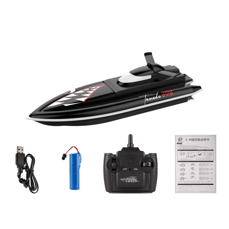 2,4g remote control speed boat high-speed electric boat children's yacht racing boat water boy toy boat: Black