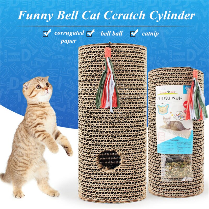 Jcpal rolig klocka katt scratch cylinder rock katt leksak med klocka cylindrisk katt scratch board tillverkad wellpapper katt träning