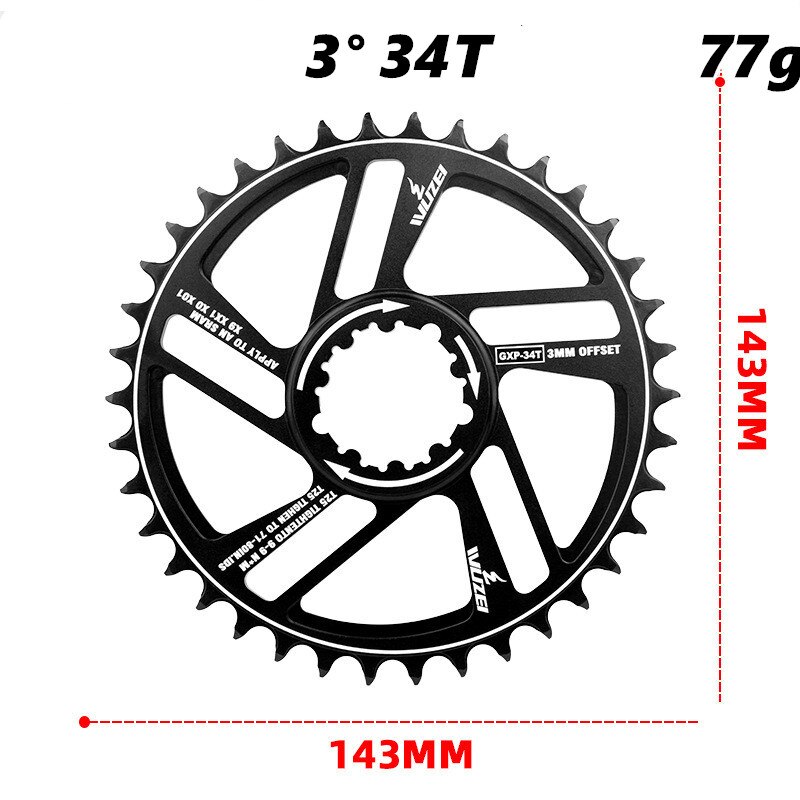 WUZEI-plato GXP para bicicleta de montaña, rueda de cadena para SRAM X9 XX1 X0, montaje directo Offset, 3mm, 30T, 32T, 34T, 36T, 38T, 40T, 42T: 3mm 34T