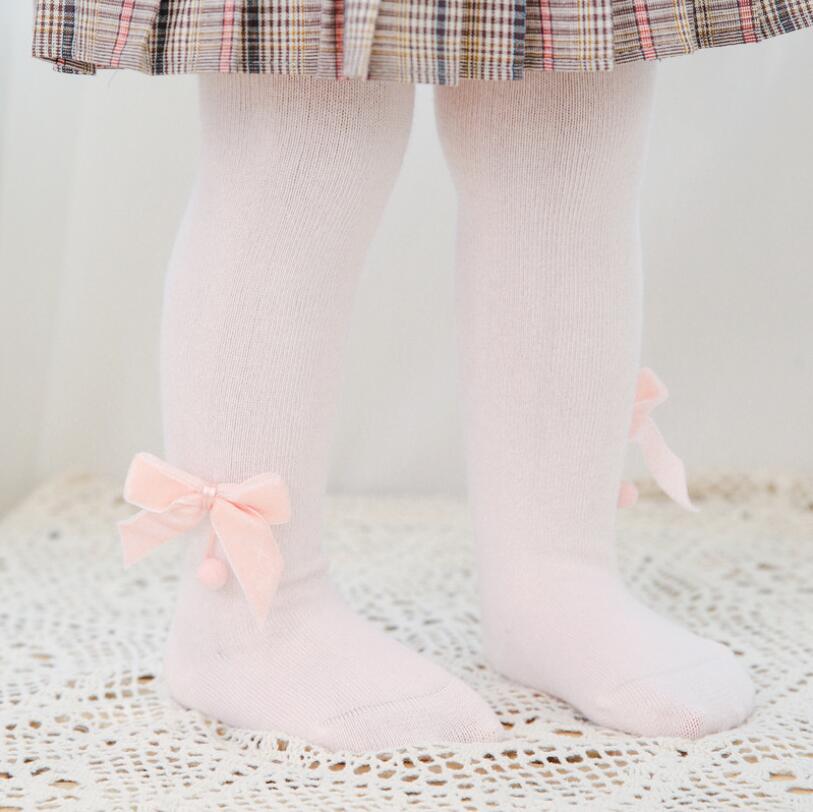 0-24M Kinderen Lente Herfst Fluwelen Strik Panty Katoenen Baby Meisjes Panty Kinderen Gebreide Baby Collant Panty Voor meisjes Sok: pink / 12 to 24m
