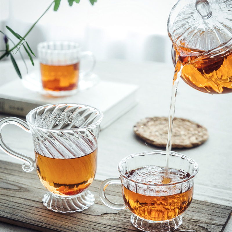 Heat Resistant Glass Retro British Glass Tea Set Teapot Cup Afternoon Fruit Coffee Cup Drinking Water Bottle Drinkware